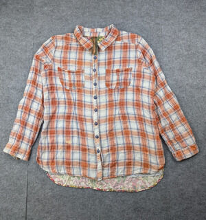 Aratta Silent Journey Button Up Womens Medium Mixed Media Boho Blouse Flannel